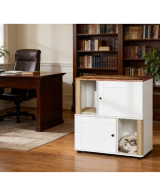  Double-Cat Litter Enclosure with Dual Chambers and Shelf for 2 Cats, Universal Fit Vintage