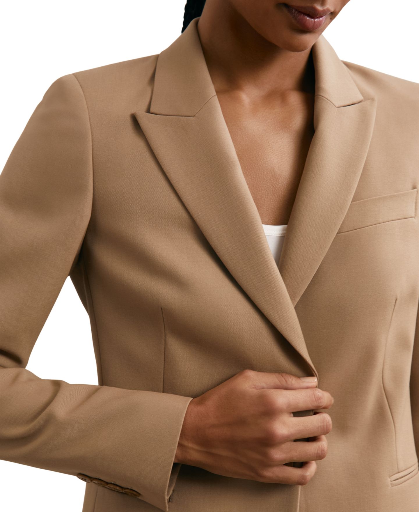 Женский пиджак REISS Jade Wool-Blend Single-Breasted Blazer, цвет: Верблюжий — фото 3