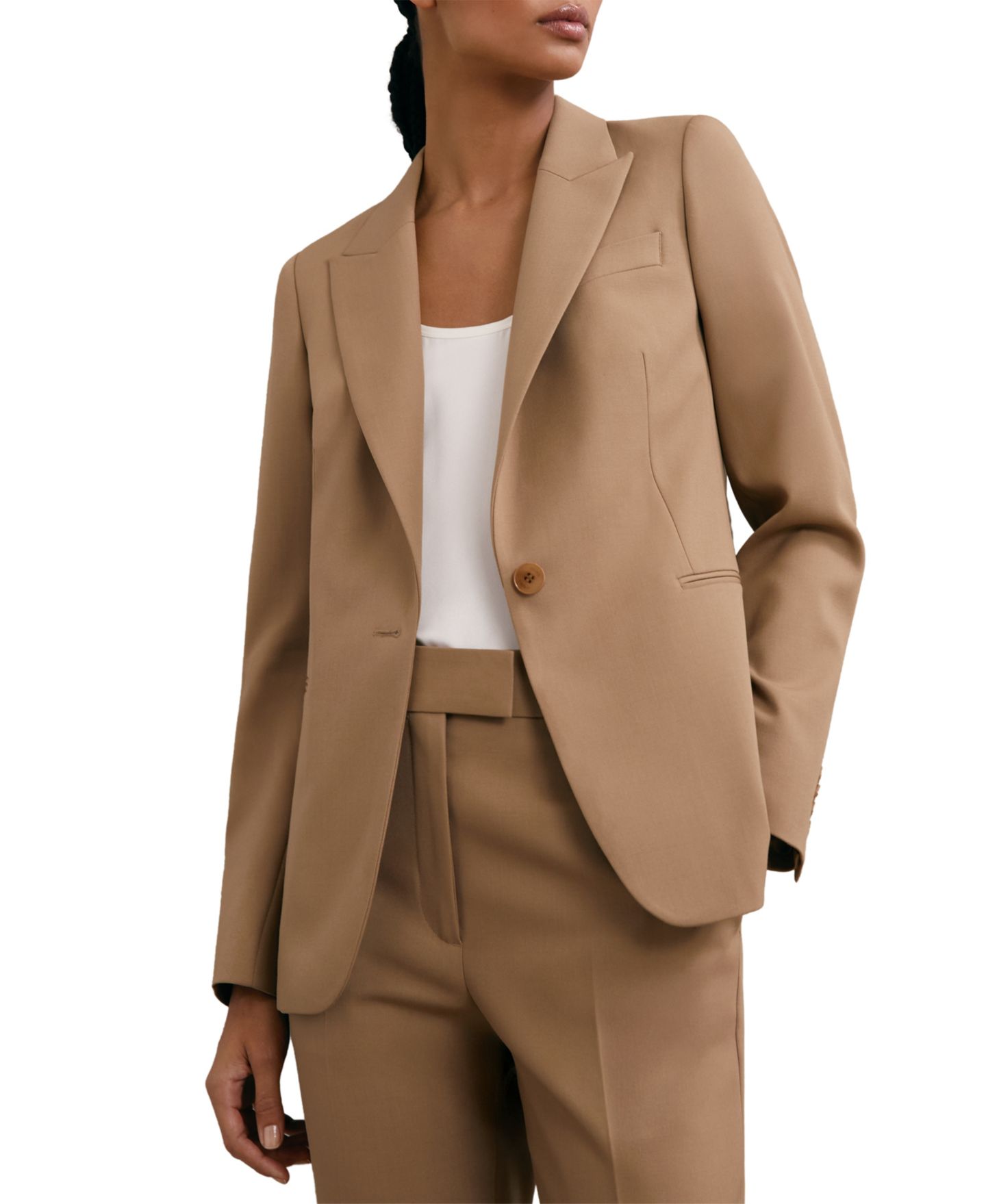 Женский пиджак REISS Jade Wool-Blend Single-Breasted Blazer, цвет: Верблюжий — фото 1