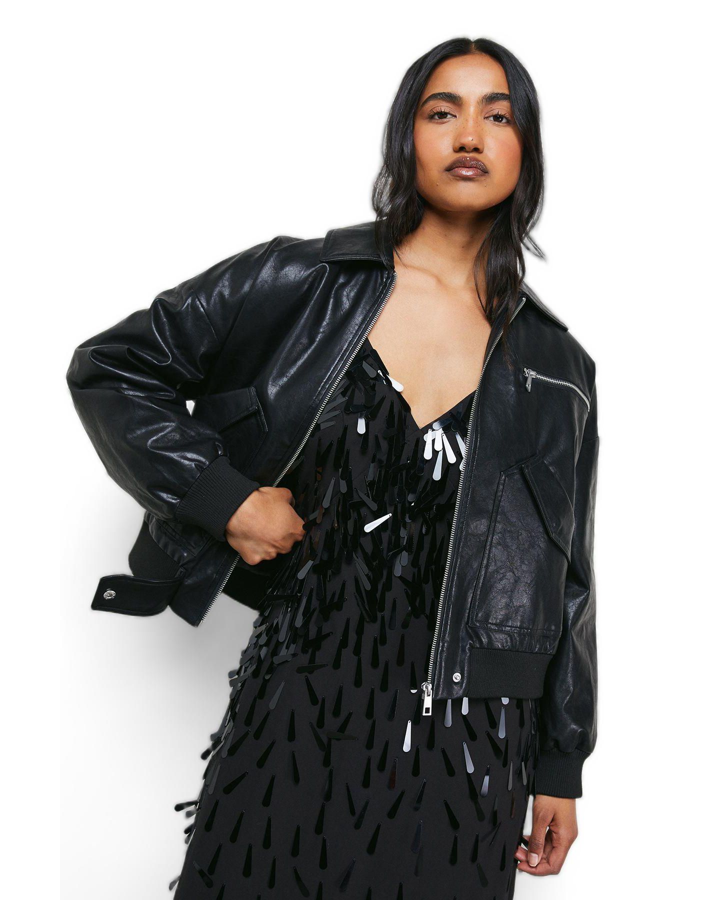 Женская куртка Warehouse Faux Leather Distressed Bomber — фото 1