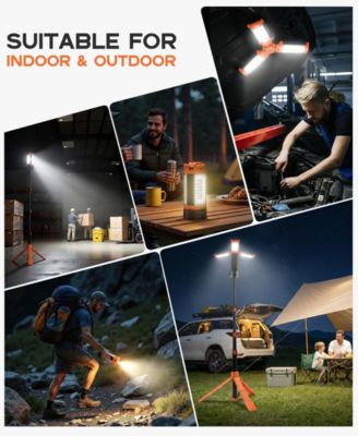 Rechargeable 10000mAh Camping Light Cordless Work Light with Detachable Stand 6.5 ft Max Height, 3 LED Lamp Heads, 2500 Lumens Emergency Flashlight