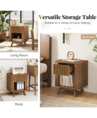 Mid-century Wood Nightstand with Drawer and Open Shelf