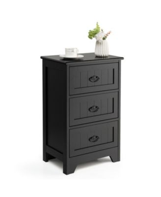 3 Drawers End Storage Wood Side Nightstand
