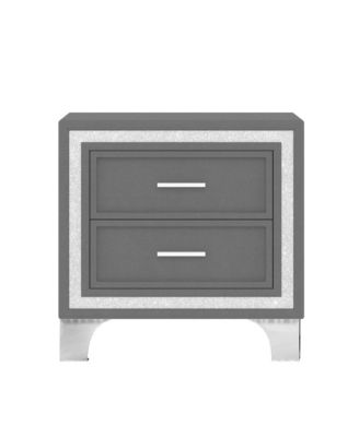Mid Century Vintage Nightstand with 2 Drawers, Silver Glitter Strip and Metal Legs