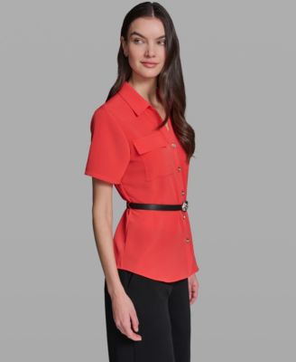 Women's Belted Short-Sleeve Top