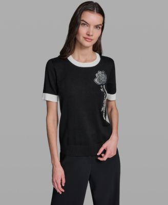 Women's Rose Detail Crewneck Sweater