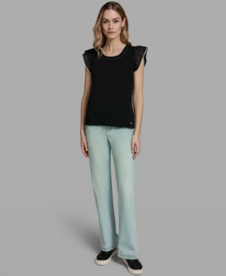 Women's Ruffle-Sleeve Crewneck Top