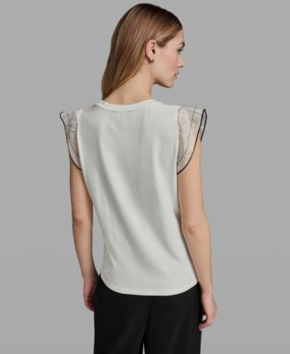 Women's Ruffle-Sleeve Crewneck Top