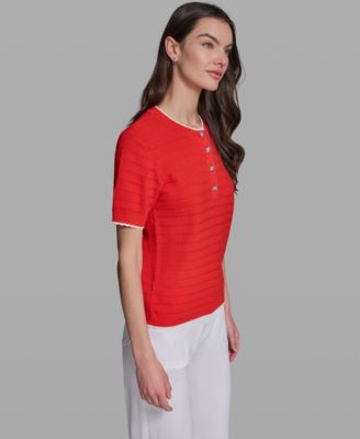 Women's Contrast Trim Short-Sleeve Sweater
