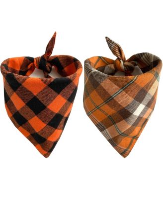 ARONKL - Spring Dog Bandanas 2 Pack Floral Pet Scarves Durable Double Layer Fabric Seasonal Cute Fashionable for Dogs Orange