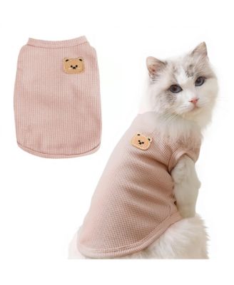 Waffle Knit Cat and Dog T Shirt Stretchable Breathable Bear Design Year Round Comfort Pet Clothes