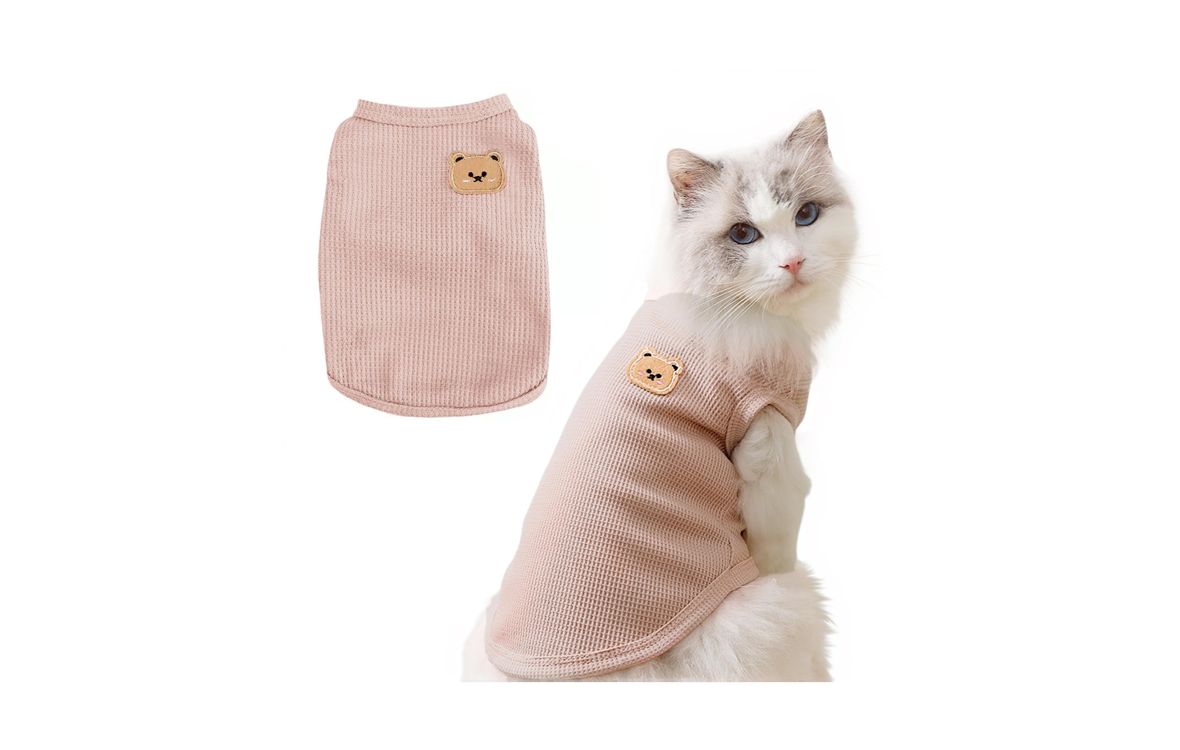 Aronkl Waffle Knit Cat and Dog T Shirt Stretchable Breathable Bear Design Year Round Comfort Pet Clothes