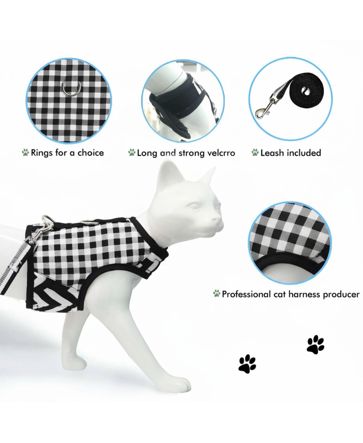 Aronkl Escape Proof Cat Harness Leash Set Breathable Mesh Adjustable Padded Vest For Walking