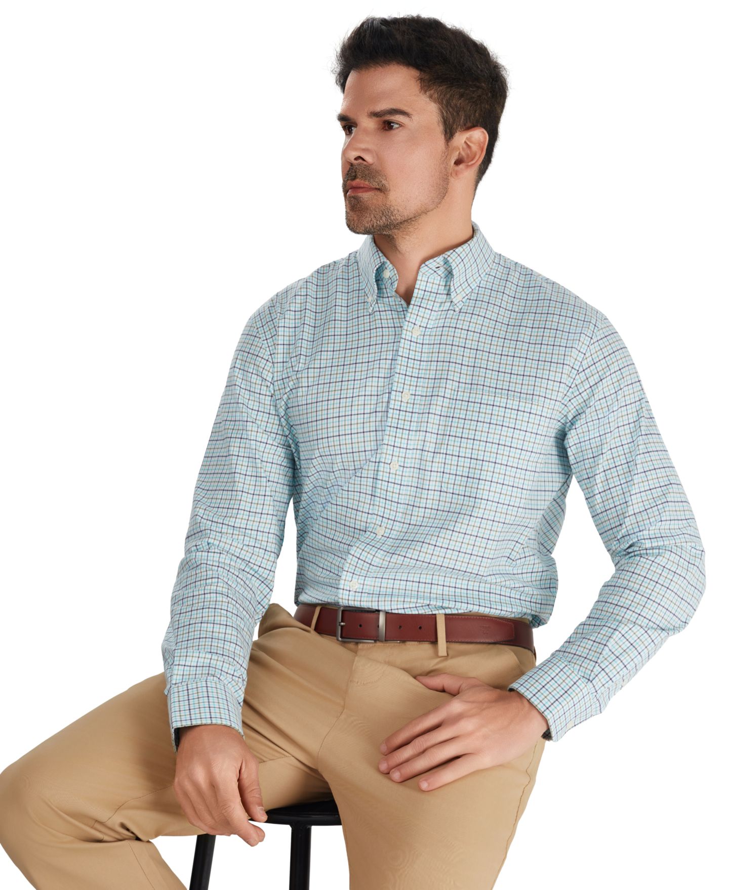Мужская рубашка Club Room Fashion Poplin Henry, цвет: Изумрудный — фото 3