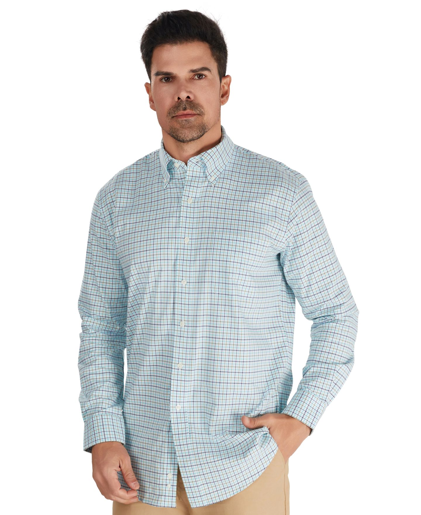 Мужская рубашка Club Room Fashion Poplin Henry, цвет: Изумрудный — фото 5