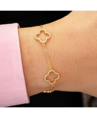 14K Gold Plated Sterling Silver Small CZ Open Clover Bracelet