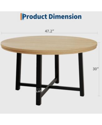 Industrial Farmhouse Round Dining Table for 4-6 - 47 Inch Natural Wood Color - Sturdy Metal Frame - Space-Saving Design - Perfect for Family