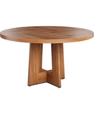 47'' Round Dining Table for 4 to 6 People, Space Saving Pedestal Base Table for Kitchen, Breakfast Nook and Small Dining Room