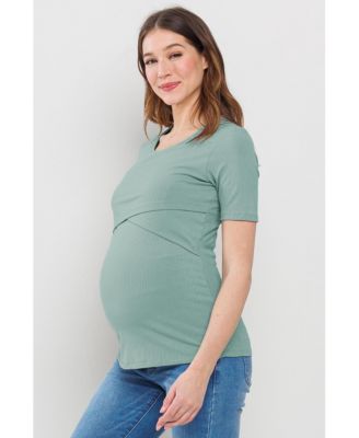 Maternity Short Sleeve Ribbed Crossover Nursing T-Shirt