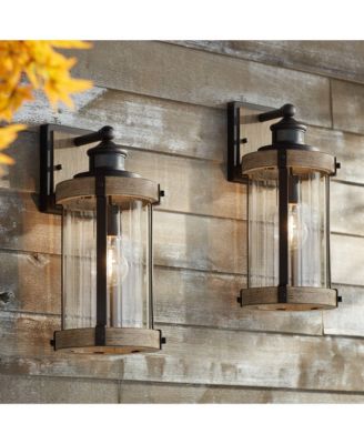 Stan Industrial Outdoor Wall Light Fixtures Set of 2 Motion Sensor Dusk to Dawn Clear Glass for Post