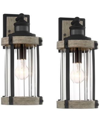 Stan Industrial Outdoor Wall Light Fixtures Set of 2 Motion Sensor Dusk to Dawn Clear Glass for Post