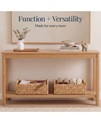 Wicker Storage Basket, Shelf Basket w/ Wooden Handles, Rectangular Storage Bin