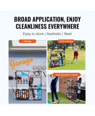 Golf Storage Organizer with 2 Golf Bag Holders, Baskets and Hooks, Steel Sports Equipment Storage Rack for Garage