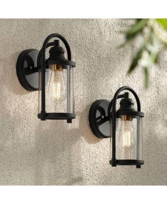 Avani Modern Outdoor Wall Light Fixtures Set of 2 Black Metal 10 1/4" Clear Glass for Post Exterior Barn Deck House Porch Yard Patio