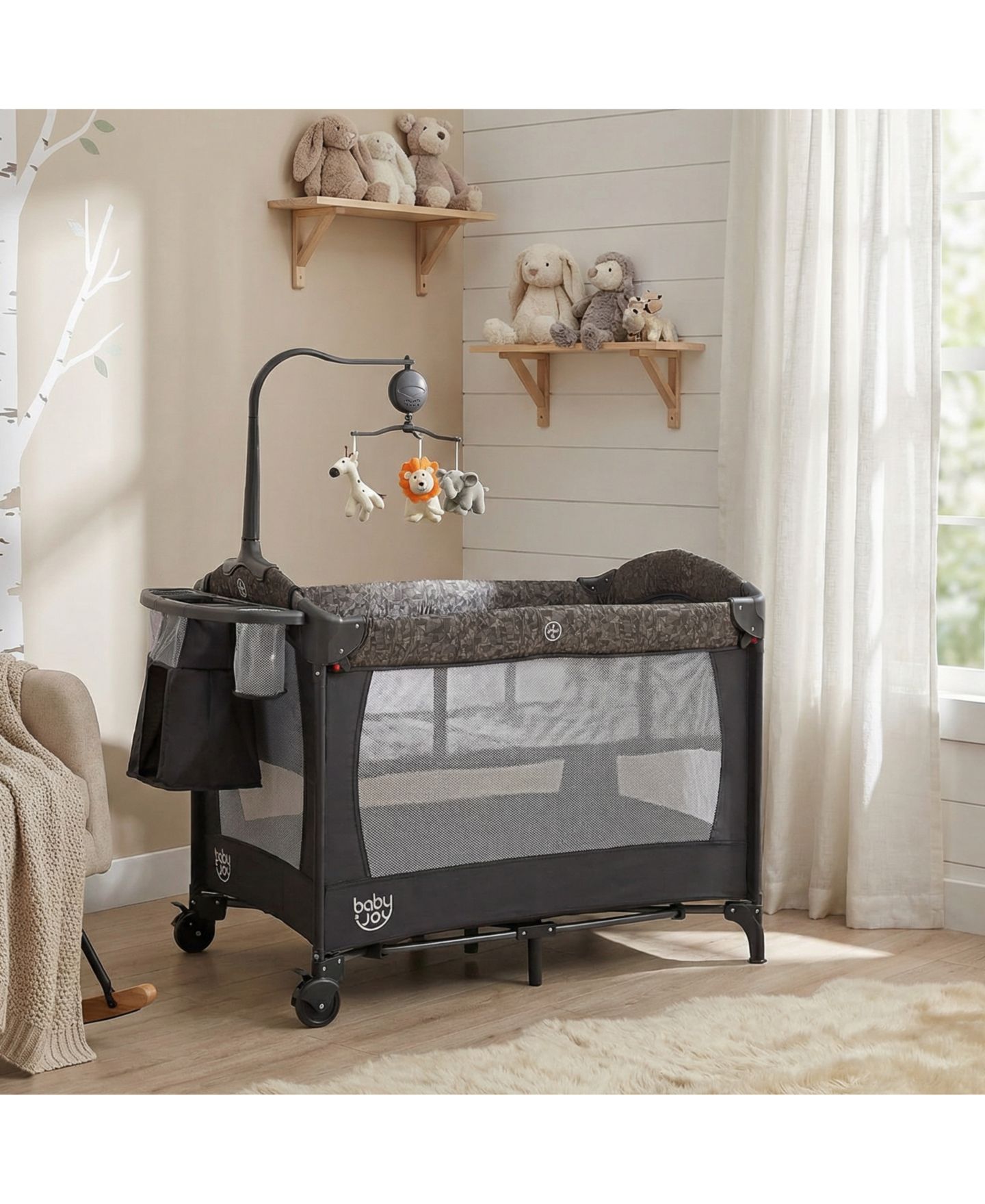 Детские мягкие игрушки SUGIFT 5 in 1 Bedside Bassinet with Diaper Changer and Mattress, цвет: Серый — фото 5