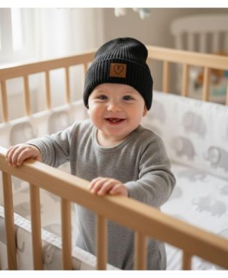 Kids Cozy Heart-Patch Ribbed Rayon-Blend Knit Beanie