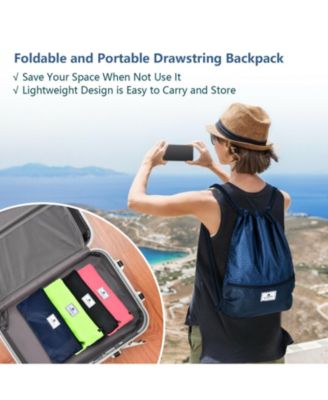Drawstring Backpack String Bag with Zipper Pocket Foldable Design