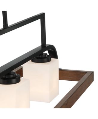 Spearhead Wood Linear Pendant Chandelier 42" Wide Modern White Glass 4-Light Dining Room Kitchen Island