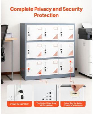 9 Doors Metal Locker, Lockable Steel Storage Cabinet, 66 lbs Loading Capacity, 2 Keys for Each Door, 3 Tiers Employee Lockers for Office, School