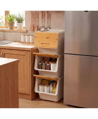 3 Pieces Storage Bins on Wheels Stackable Plastic Boxes with Stay-Open Lid Small