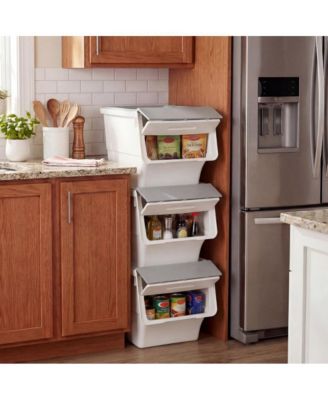 3 Pieces Storage Bins on Wheels Stackable Plastic Boxes with Stay-Open Lid Medium