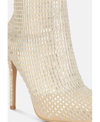 Womens Fortunate Rhinestones Embellished Mesh Boots