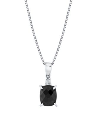 Onyx (2-5/8 ct. t.w.) and Diamond Accent Cushion Pendant Necklace in Sterling Silver