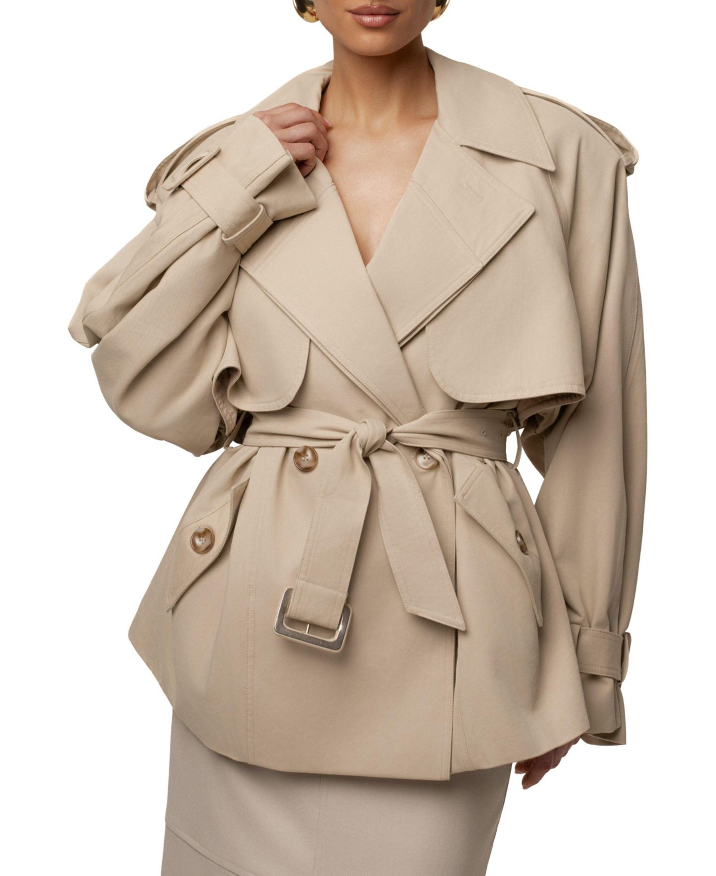 Женское пальто JLUXLABEL Classic Oversized Trench, цвет: Бежевый — фото 9