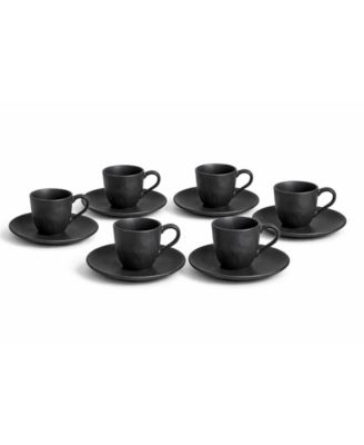 Stoneware Coffee Cup and Saucer Set, Service for 6