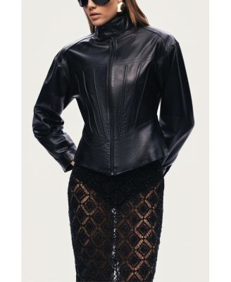 Women's Zip-Front Fitted Leather Jacket