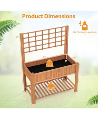 Fir Wood Raised Garden Bed with Trellis and Storage Shelf, 45 x 23 x 59 in Elevated Planter