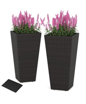 30 in Tall Modern PE Rattan Planter Pots Set of 2 with Metal Shelf and Open Base