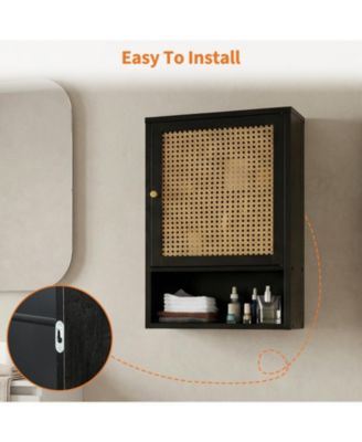 Space-Saving Bamboo Bathroom Wall Cabinet – Adjustable Shelf – Over Toilet Storage Organizer