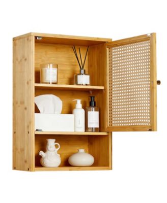 Space-Saving Bamboo Bathroom Wall Cabinet – Adjustable Shelf – Over Toilet Storage Organizer