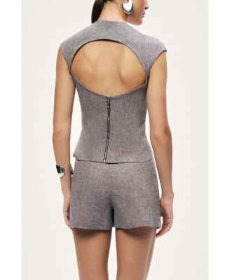 Women's Button Detail Linen Blend Skort