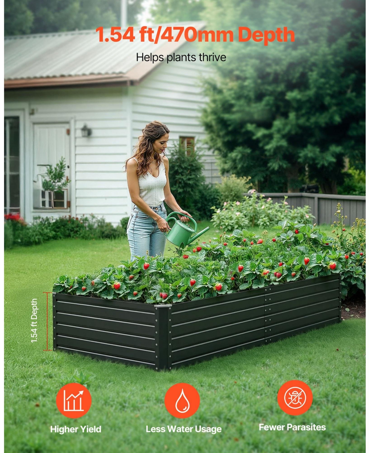 Gouun Large Galvalume Raised Garden Bed, 6.7 x 3 x 1.5 ft Metal Planter Box with Rolled Edges