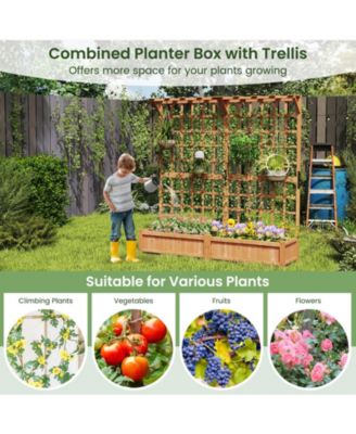 71 in Wooden Planter with Trellis and Hanging Roof, 3-in-1 Fir Wood Garden Station