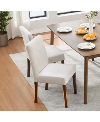 Set of 2 Modern Fabric Upholstered Dining Chairs with Sturdy Wood Legs, Rubber Frame, Vertical Stripes