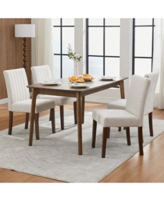 Set of 4 Modern Linen Fabric Upholstered Dining Chairs, Kitchen Side Chairs with Solid Wood Legs
