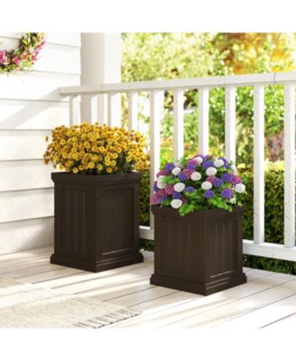 Square Plastic Planter Pots Set of 2 with Drainage Holes and Nesting Storage Design